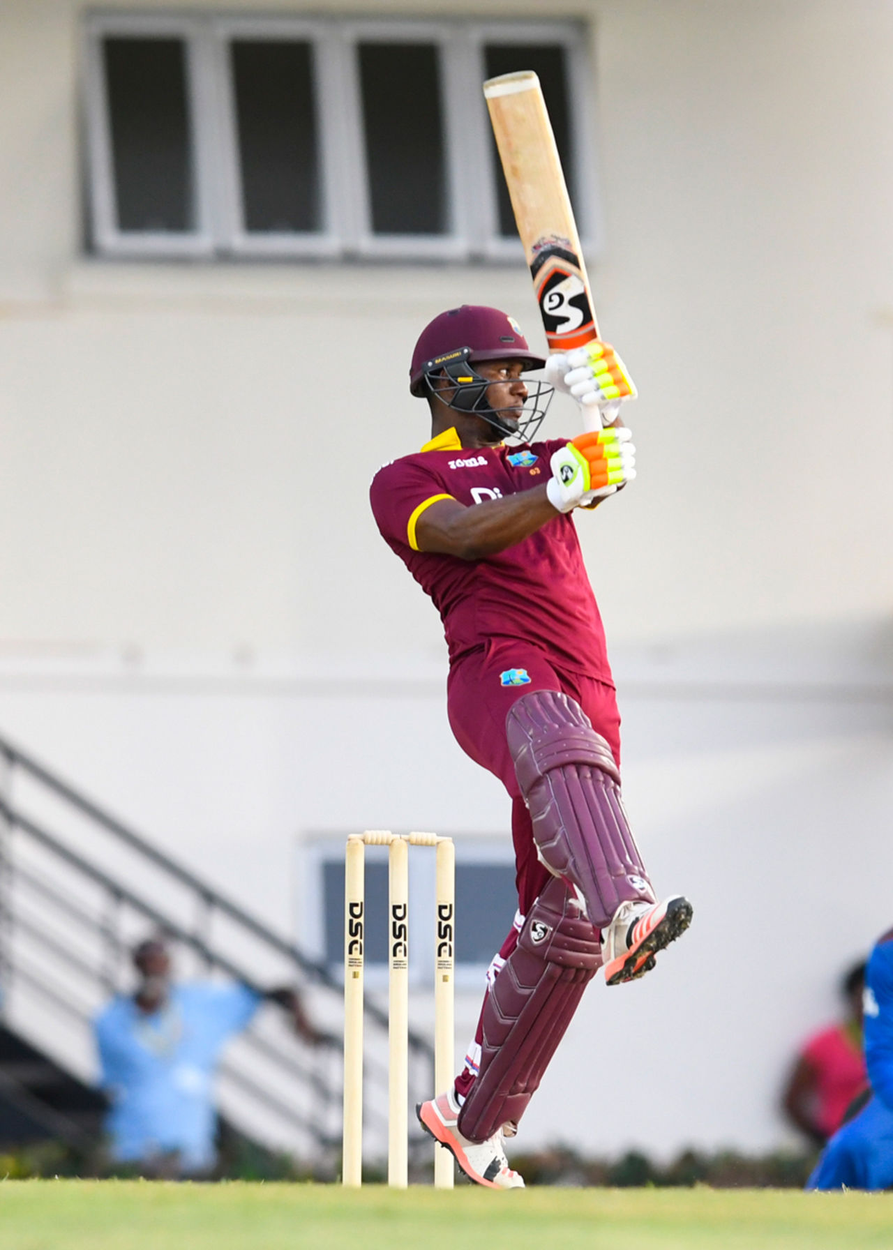 Evin Lewis tries to hold his shape after cutting one over backward point, West Indies v Afghanistan, 2nd ODI, Gros Islet, June 11, 2017