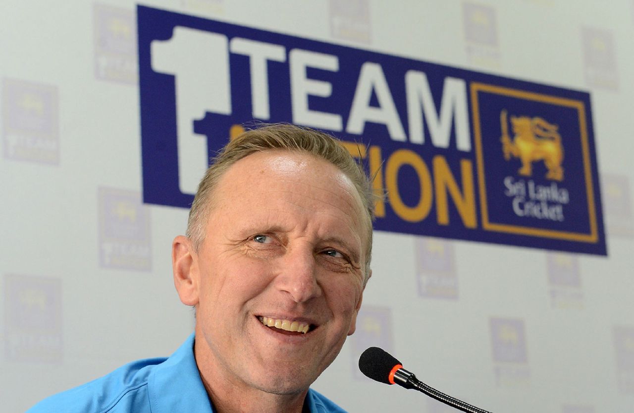 Allan Donald talks to the press after taking over as Sri Lanka's interim bowling coach for the Champions Trophy, Colombo, May 2, 2017