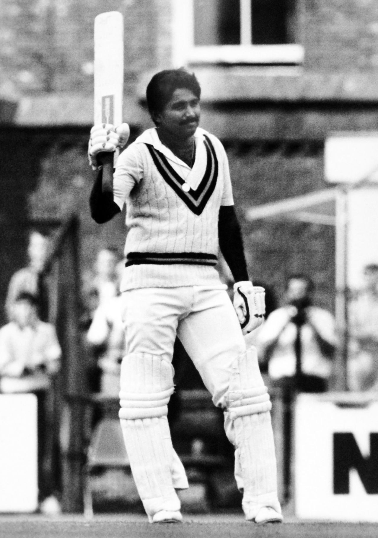 Javed Miandad celebrates his hundred. He went on to make 260, England v Pakistan, 5th Test, The Oval, 1st day, August 6, 1987