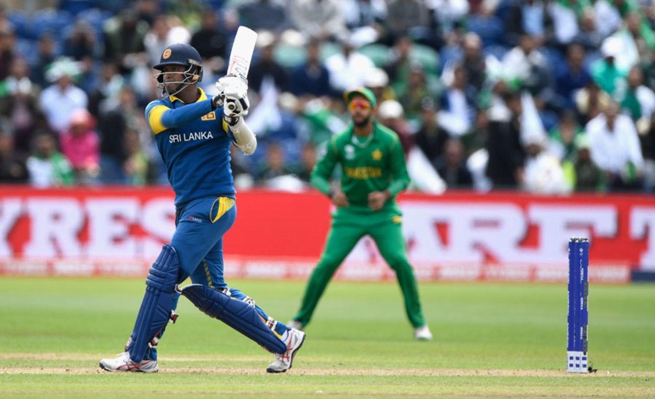 Angelo Mathews slaps on the up over the leg side, Champions Trophy 2017, Group B, Cardiff, London, June 12, 2017