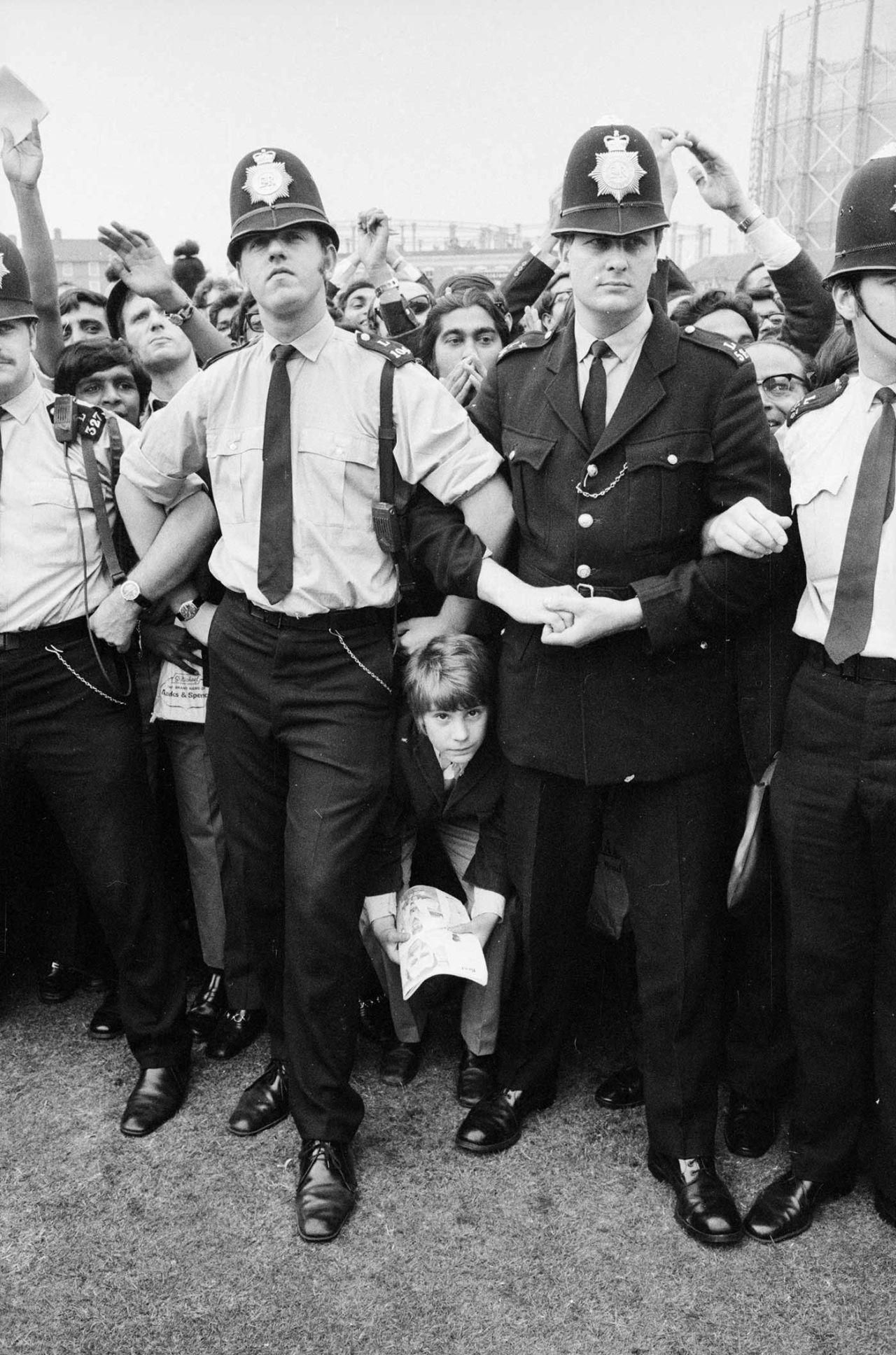 Policemen hold back the crowd after India's win, England v India, third Test, day five, The Oval, August 24, 1971 
