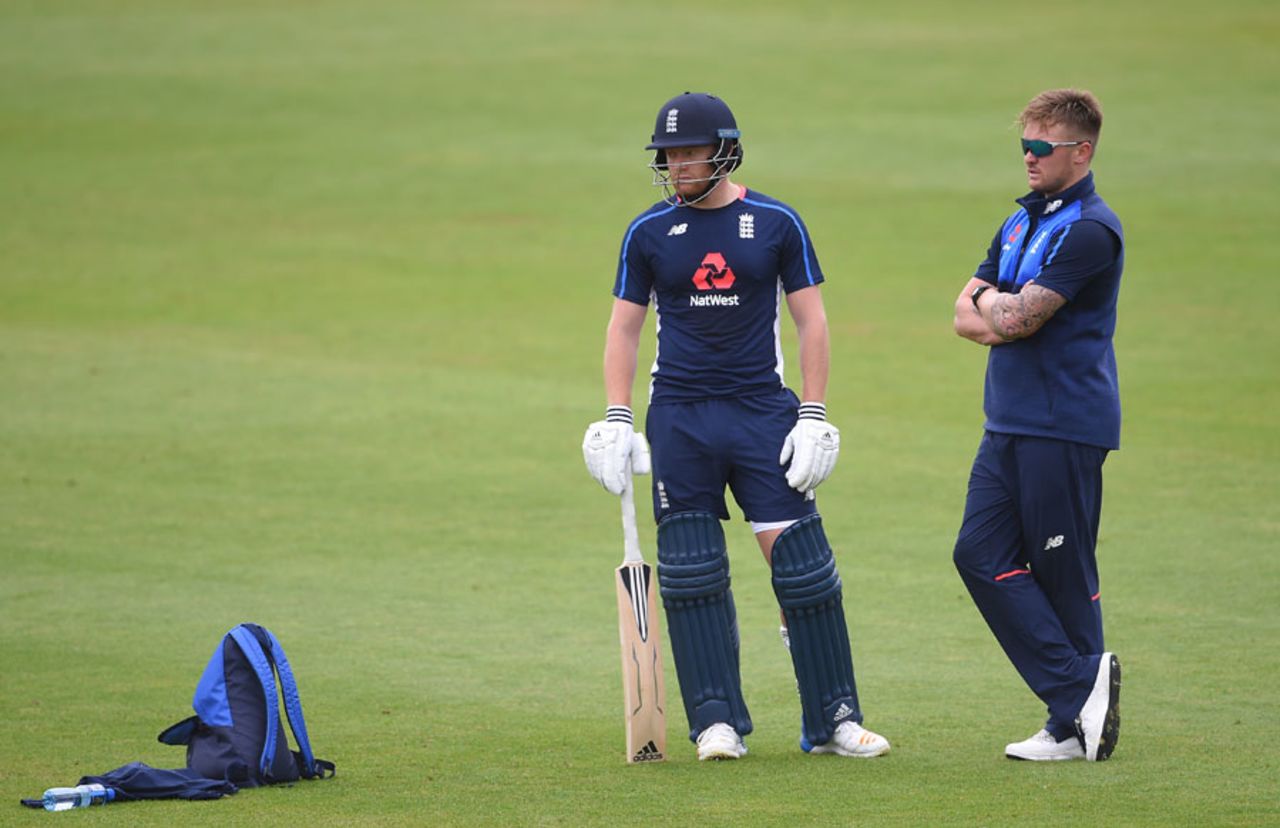 One in, one out? Jonny Bairstow and Jason Roy at England practice, Cardiff, June 13, 2017
