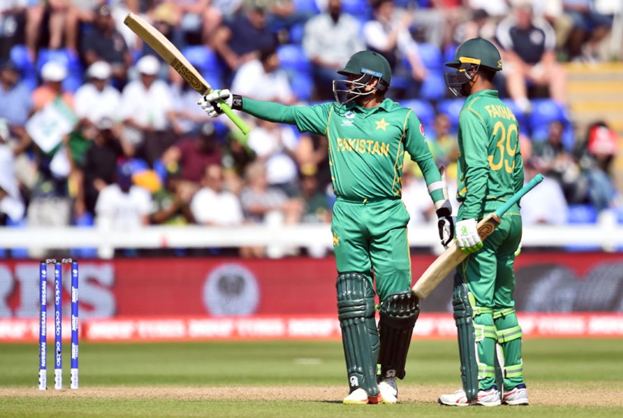 Azhar Ali passed 50 during a century opening stand, England v Pakistan, Champions Trophy, 1st semi-final, Cardiff, June 14, 2017