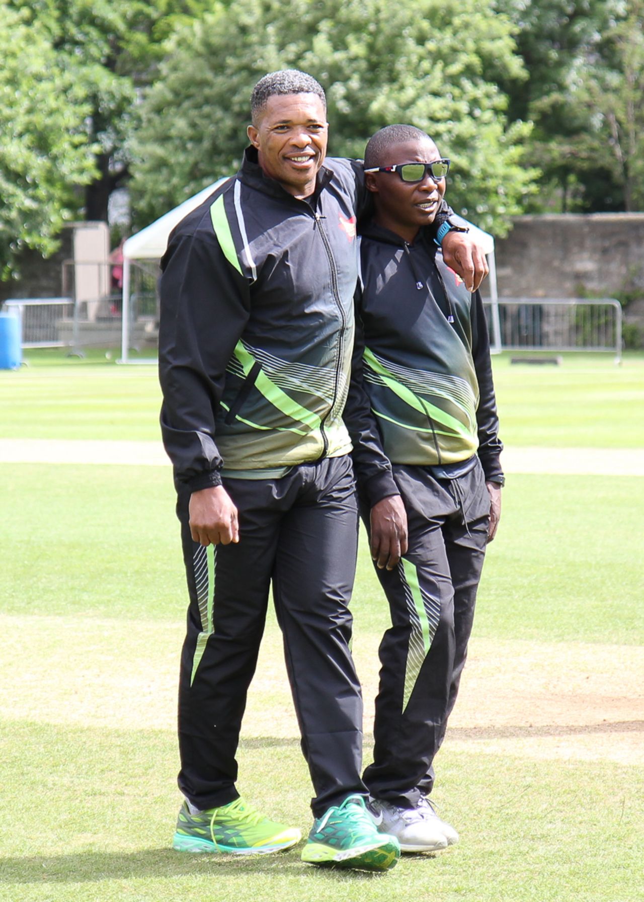 Zimbabwe assistant coach Makhaya Ntini has a stroll on the outfield before the toss, Scotland v Zimbabwe, 1st ODI, Edinburgh, June 15, 2017