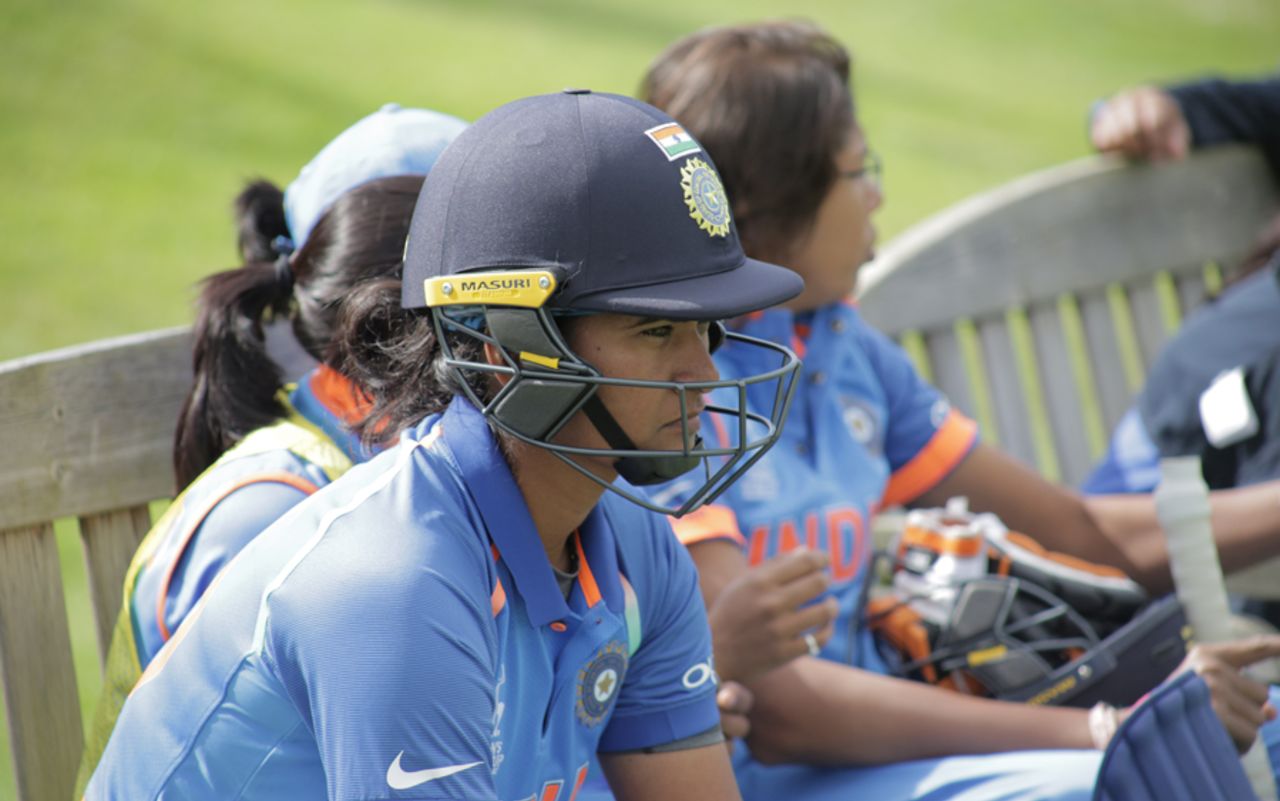 Shikha Pandey awaits her turn to bat, West Indies Women and India Women, unofficial warm-up game, Leicestershire, June 16, 2017