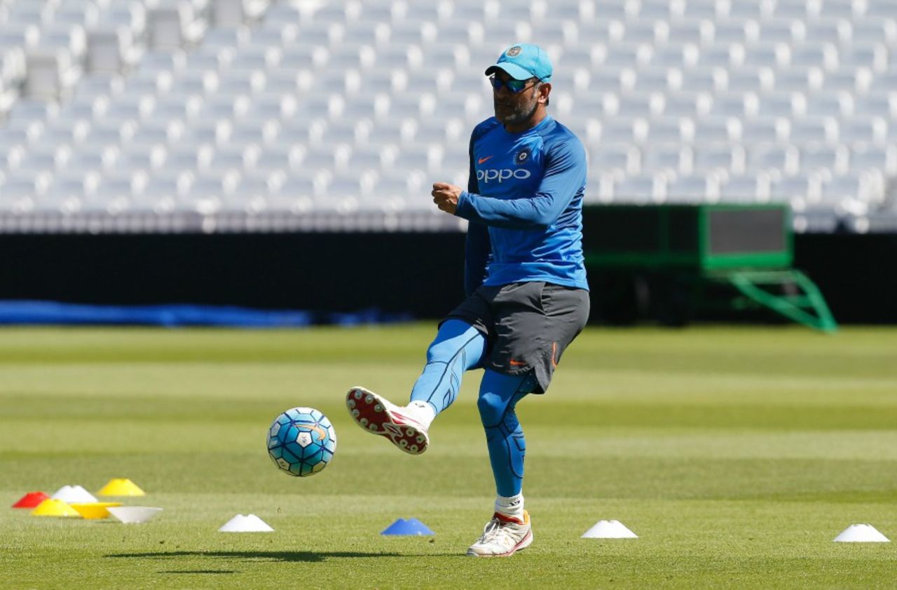 MS Dhoni indulges in some warm-up soccer, London, The Oval, June 17, 2017