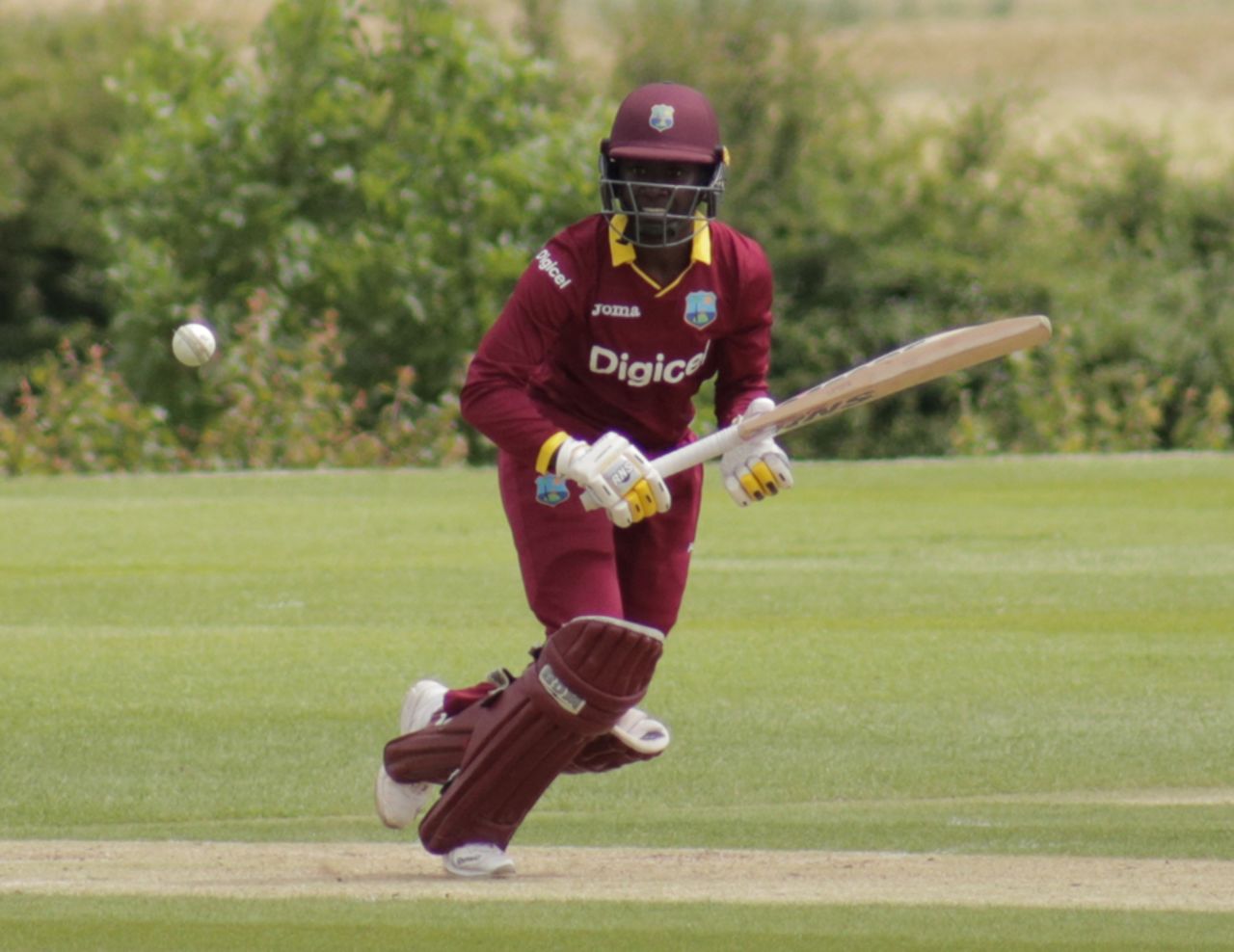 Kyshona Knight looks on after guiding one to the leg side, West Indies Women and India Women, unofficial warm-up game, Leicestershire, June 16, 2017