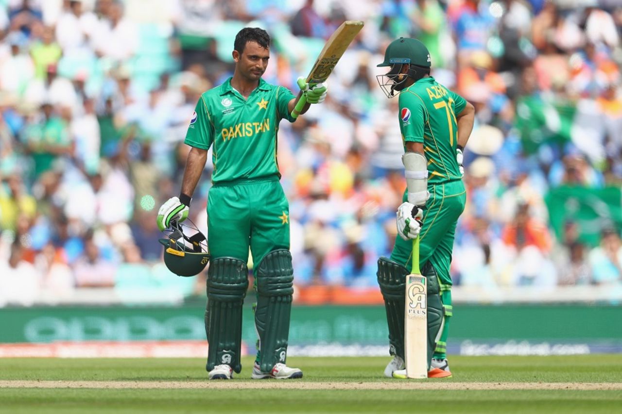 Fakhar Zaman notched up his successive score of 50 or more in the tournament, India v Pakistan, Final, Champions Trophy 2017, The Oval, London, June 18, 2017