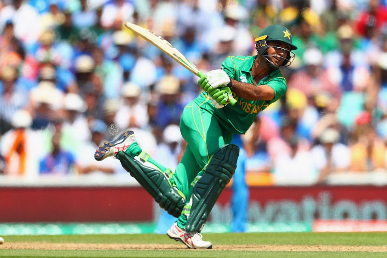 Fakhar Zaman hits a six despite being off balance, India v Pakistan, Champions Trophy final, The Oval, July 18, 2017