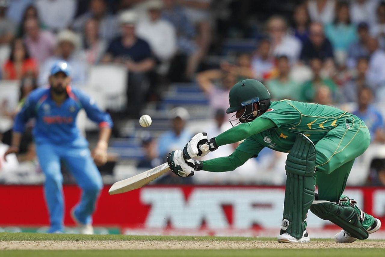 Mohamad Hafeez opens the face of his bat, India v Pakistan, Final, Champions Trophy 2017, The Oval, London, June 18, 2017