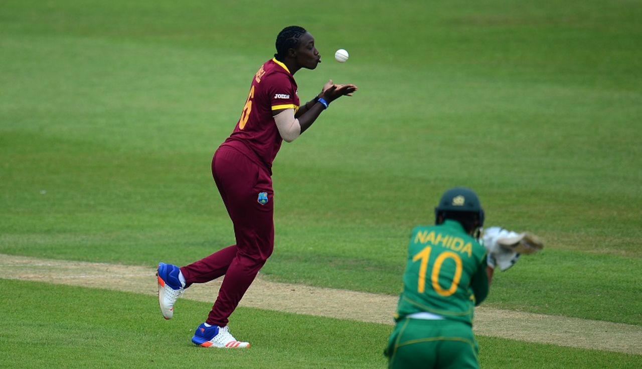 Shamilia Connell celebrates after taking a catch, West Indies v Pakistan, warm-up match, Women's World Cup, Grace Road, June 20, 2017