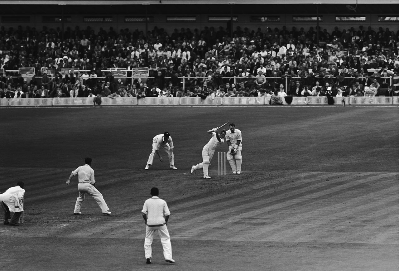 Peter Richardson drives on his way to 74, England v New Zealand, 4th Test, Old Trafford, 2nd day, July 25, 1958
