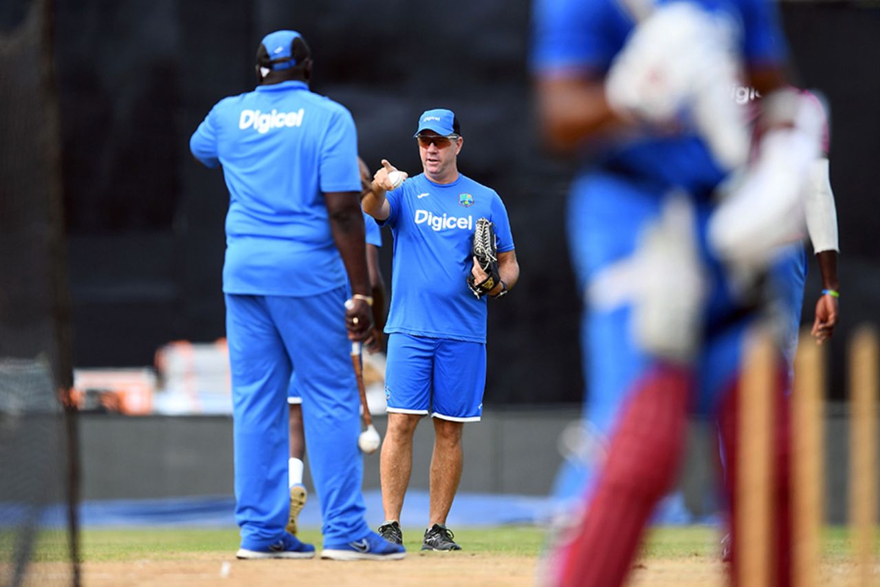 Stuart Law oversees West Indies preparations on the eve of the first ODI, Port of Spain, June 22, 2017