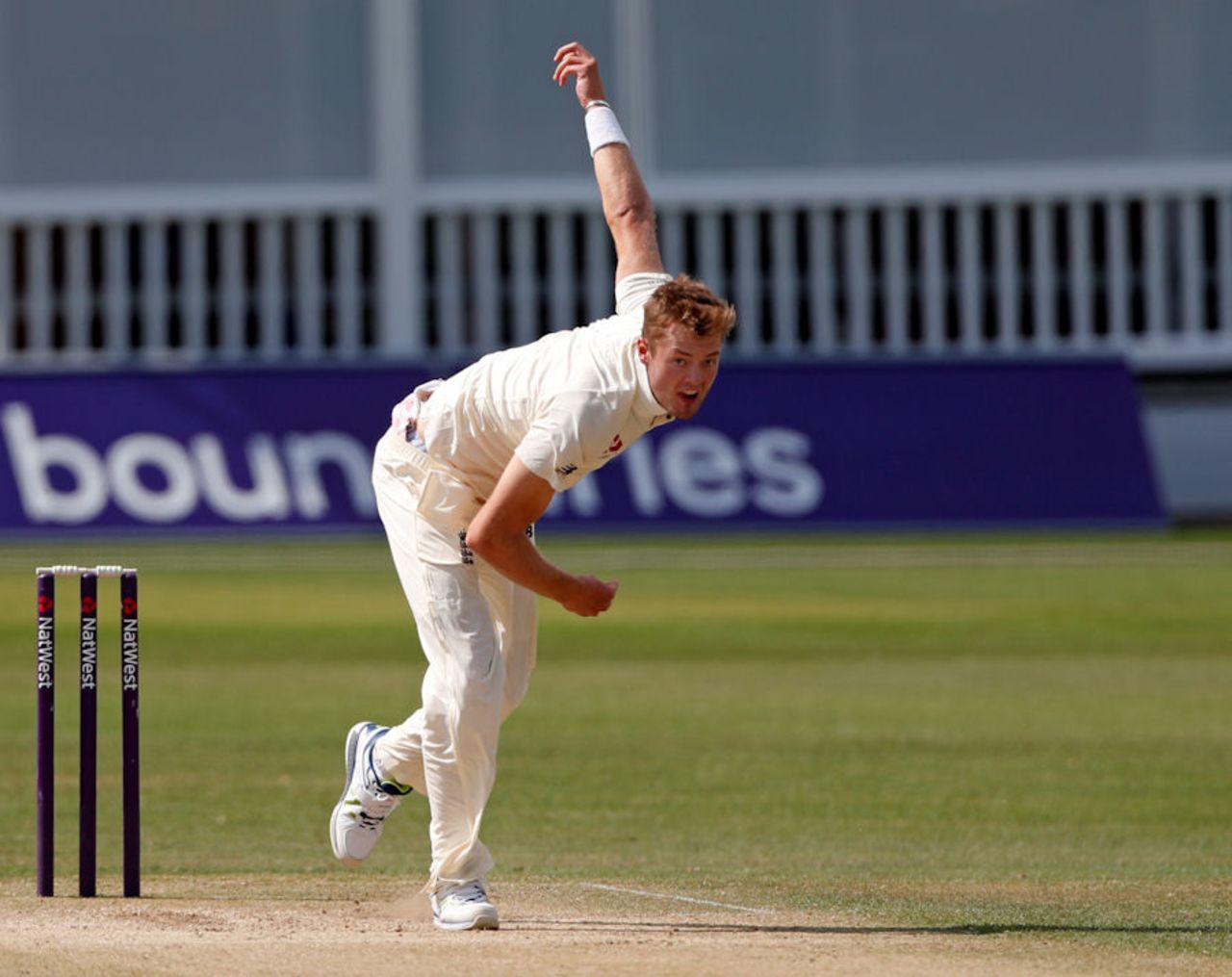 Tom Helm bowls for England Lions, England Lions v South Africa A, unofficial Test, Canterbury, 2nd day, July 22, 2017