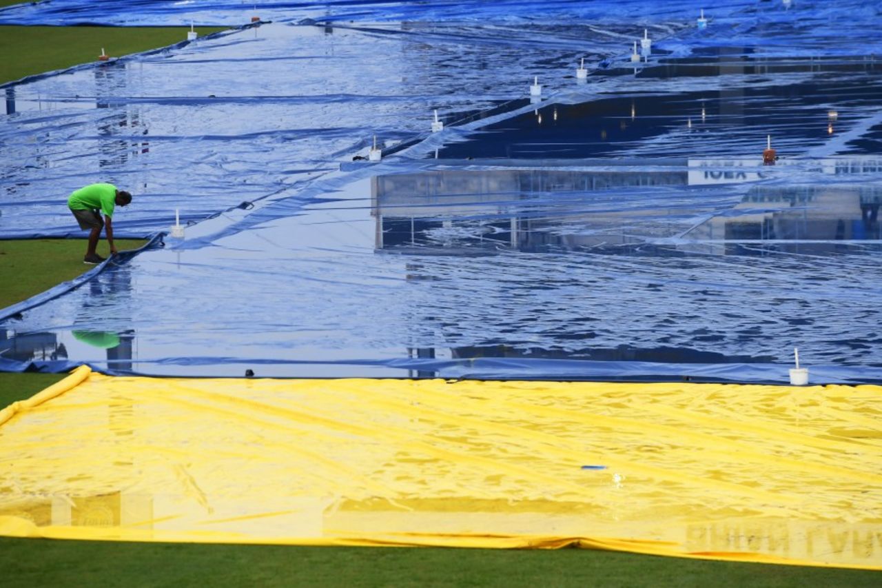 Puddles formed all around the outfield, West Indies v India, 1st ODI, Port-of-Spain, June 23, 2017