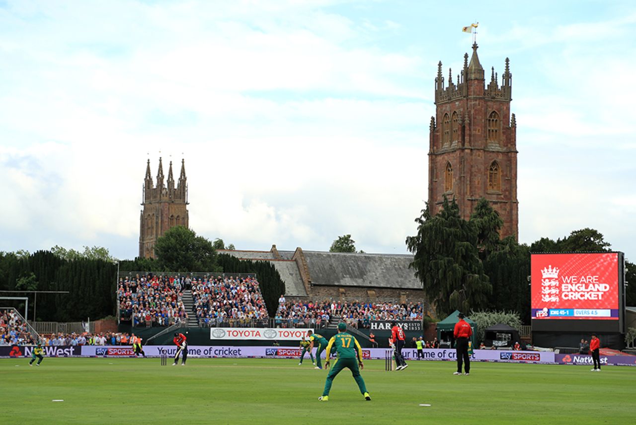 The Church of St James looms in the background at Taunton, England v South Africa, 2nd T20I, Taunton, June 23, 2017