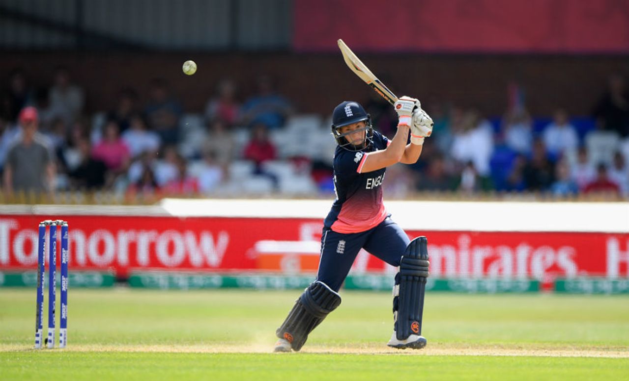 Katherine Brunt helped add 62 for the sixth wicket, England v India, Women's World Cup, Derby, June 24, 2017