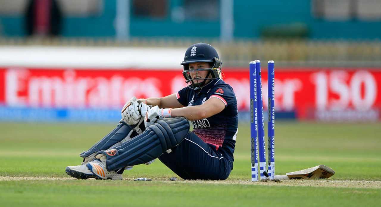 Katherine Brunt was run out by a direct hit, England v India, Women's World Cup, Derby, June 24, 2017
