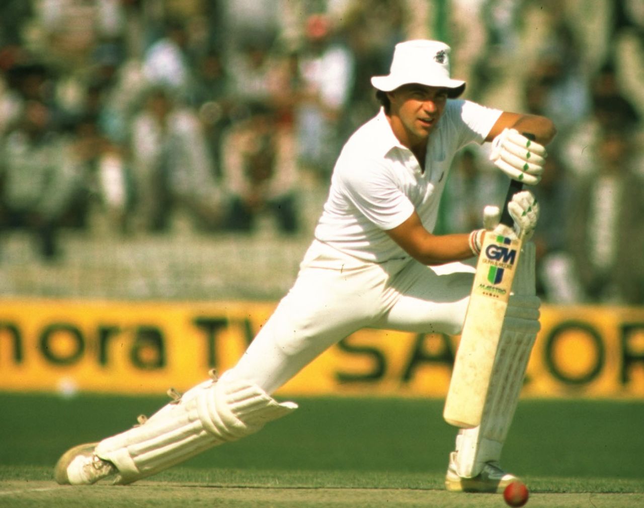 Tim Robinson gets a good stride forward, India v England, 5th Test, Kanpur, 5th day, February 5, 1985