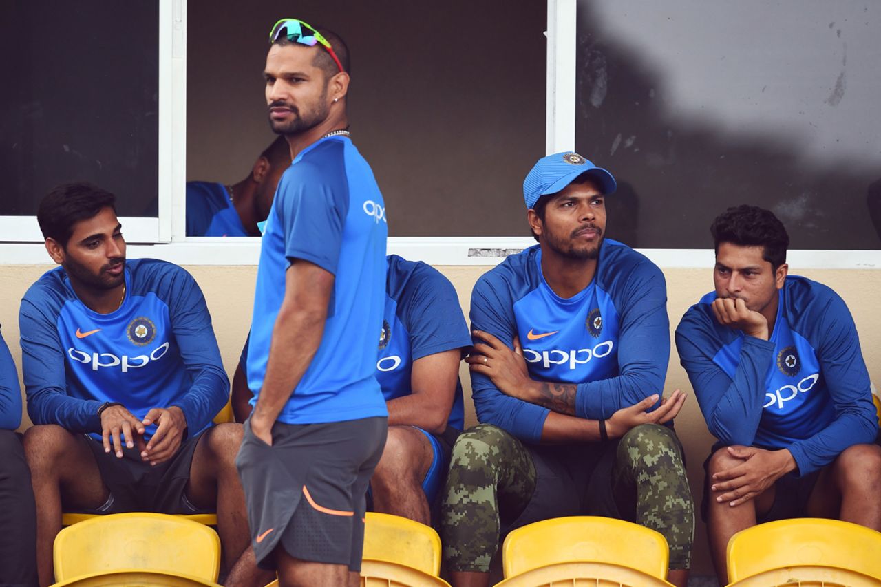 India's players wait for the rain to abate, West Indies v India, 2nd ODI, Port-of-Spain, June 25, 2017