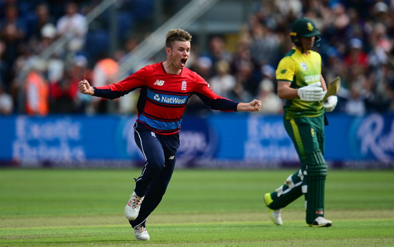 Mason Crane was overjoyed at claiming AB de Villiers as a maiden international wicket, England v South Africa, 3rd T20I, Cardiff, June 25, 2017