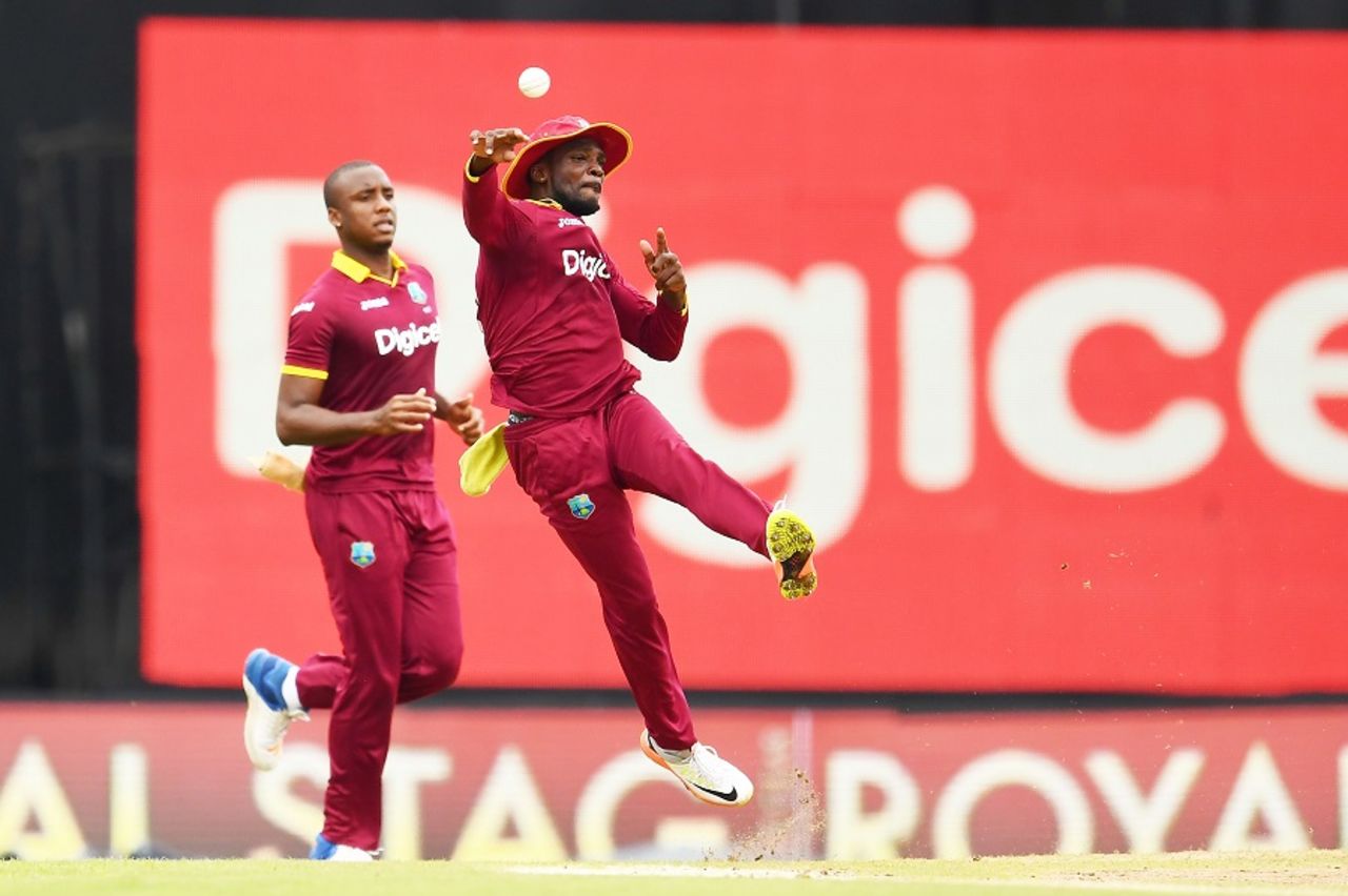Jonathan Carter releases the ball, West Indies v India, 2nd ODI, Port-of-Spain, June 25, 2017