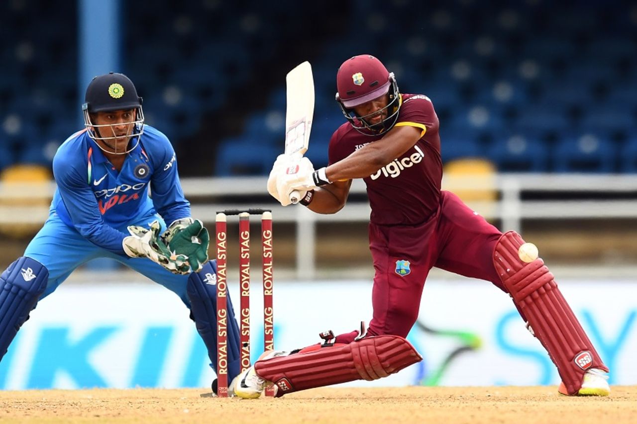 Shai Hope prepares to launch a big hit, West Indies v India, 2nd ODI, Port-of-Spain, June 25, 2017