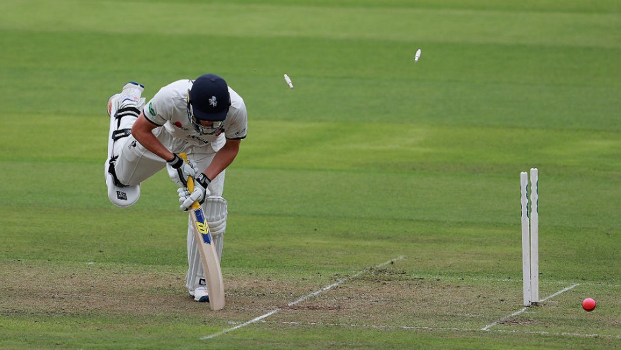 Will Gidman is bowled by Harry Gurney, Nottinghamshire v Kent, Specsavers County Championship Division One, Trent Bridge, 1st day, June 26, 2017