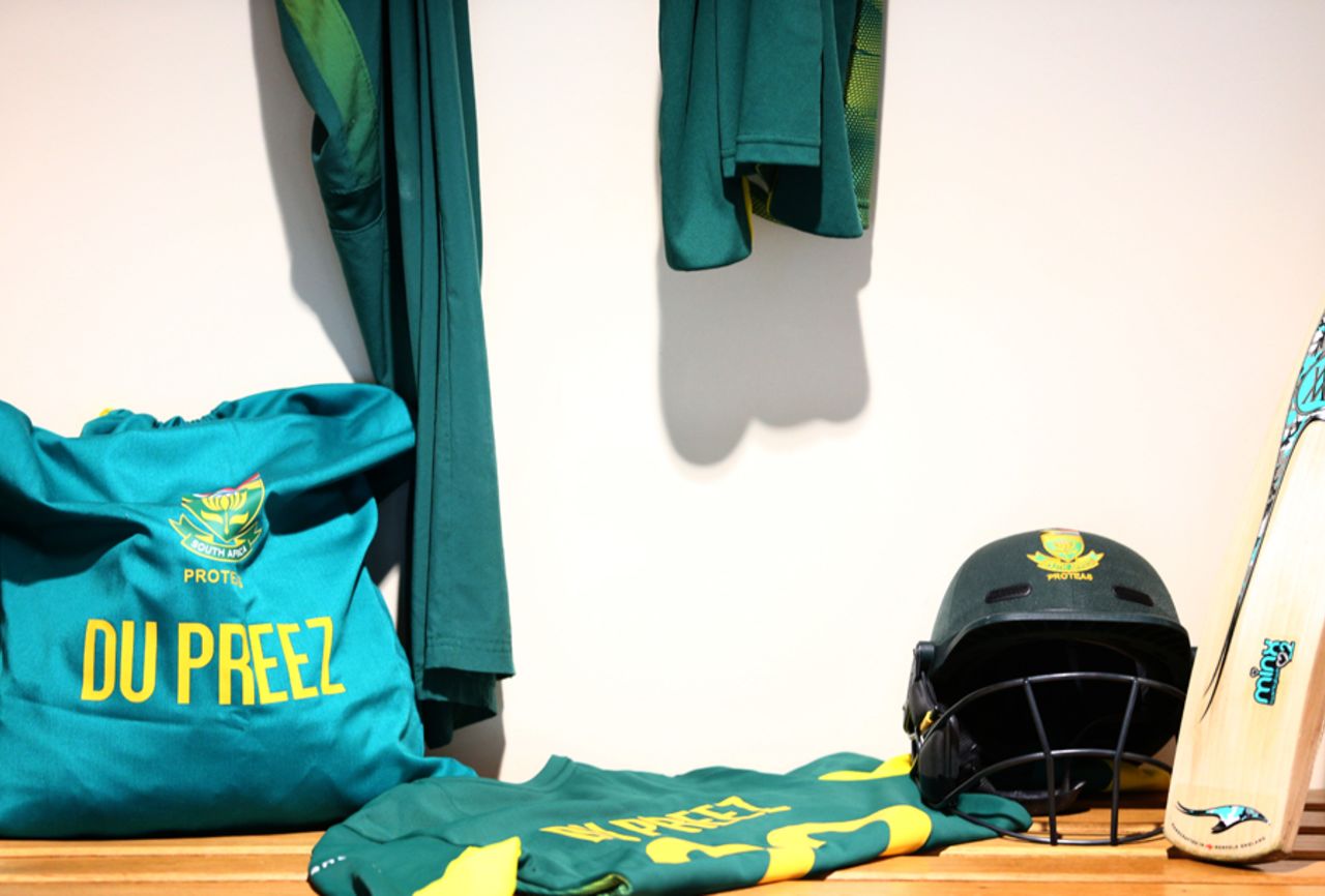 A glimpse of Mignon du Preez's kit inside the dressing room, New Zealand v South Africa, Women's World Cup, Derby, June 28, 2017