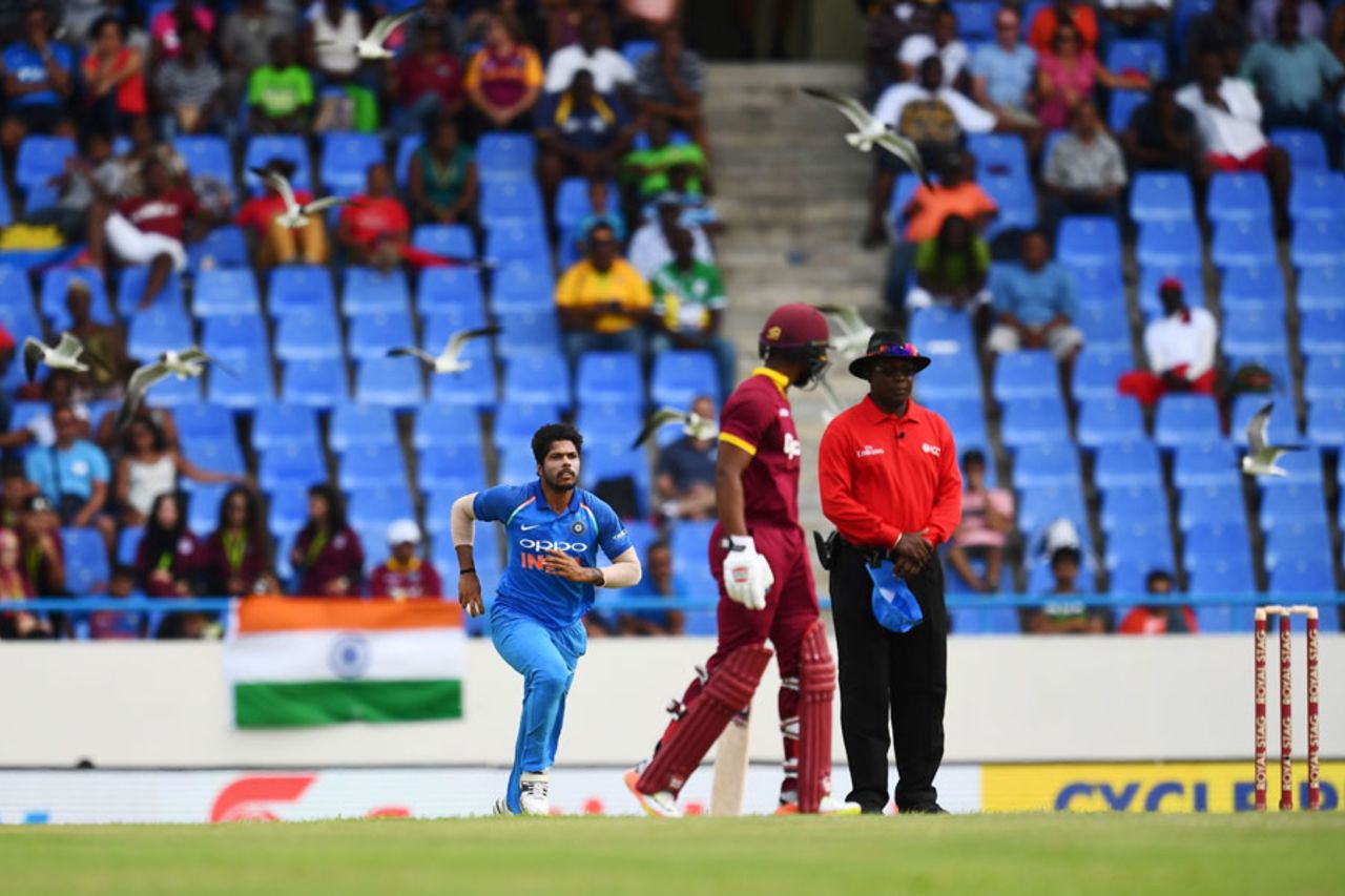 Umesh Yadav runs into bowl amid flying seagulls, West Indies v India, 3rd ODI, Antigua, June 30, 2017