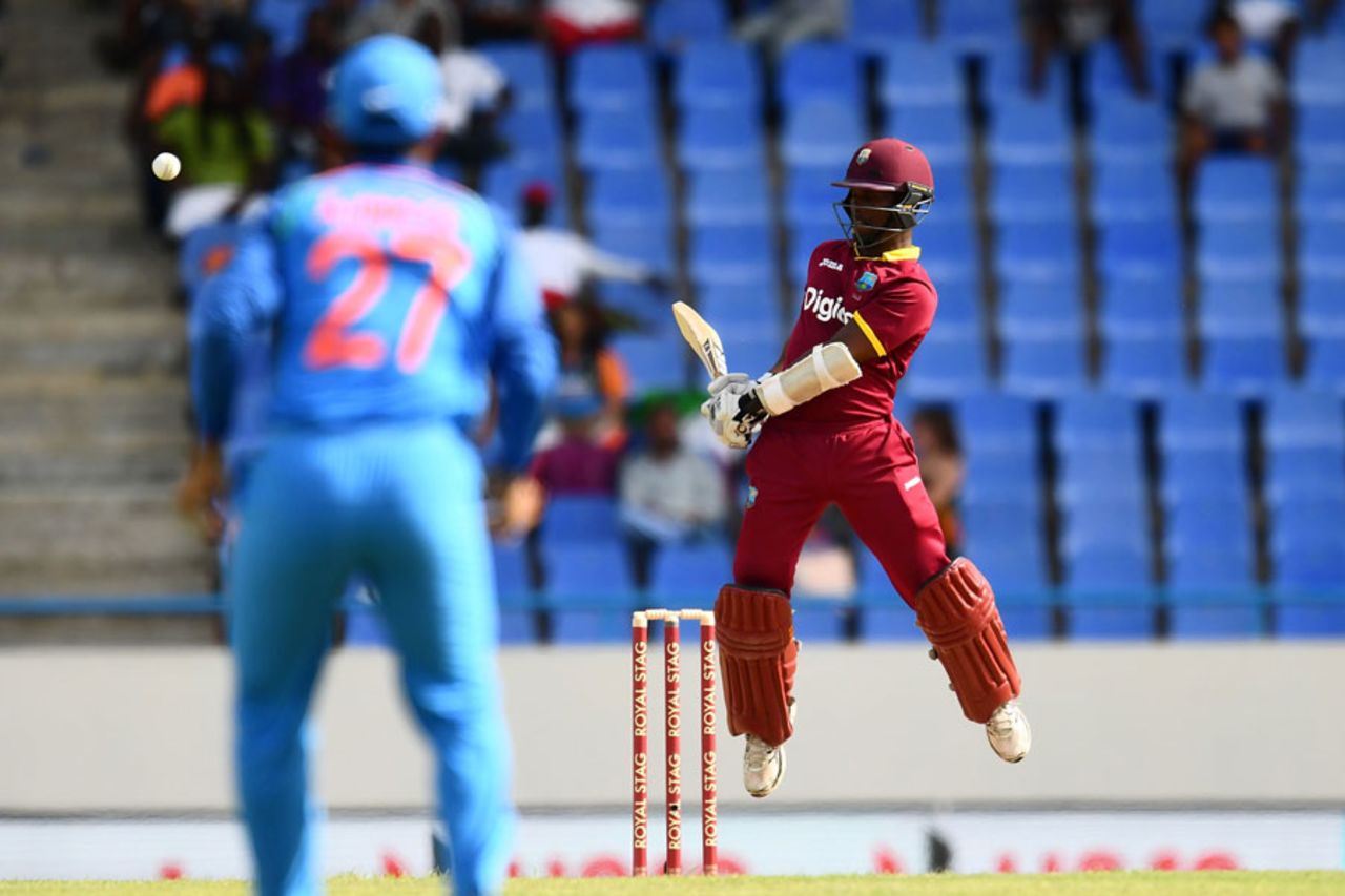 Jason Mohammed lets a bouncer go, West Indies v India, 3rd ODI, Antigua, June 30, 2017