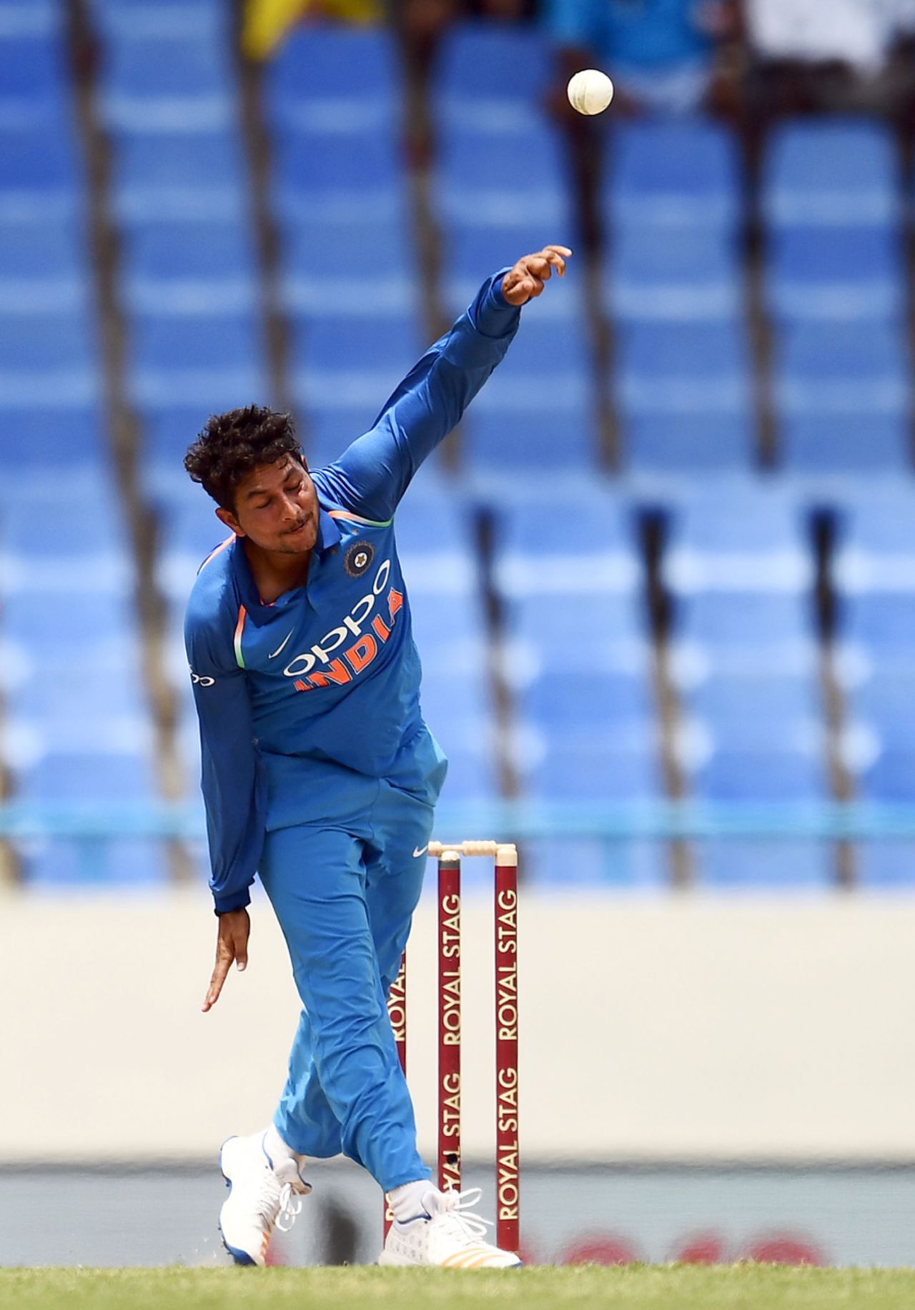 Kuldeep Yadav took the wickets of Evin Lewis and Roston Chase, West Indies v India, 4th ODI, Antigua, July 2, 2017