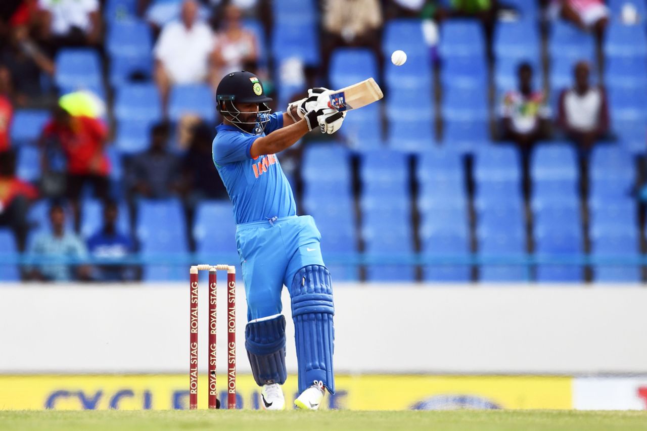 Ajinkya Rahane swivels to pull, West Indies v India, 4th ODI, Antigua, July 2, 2017