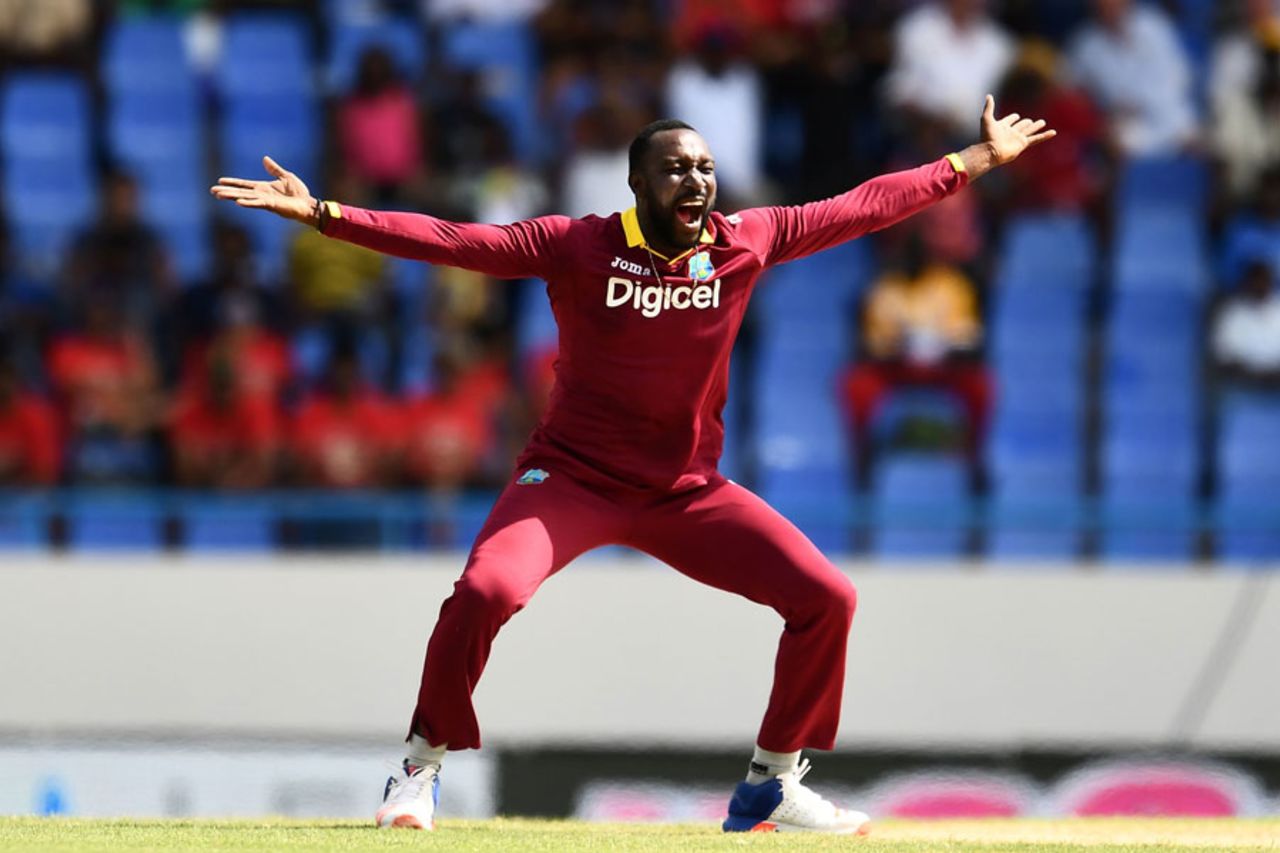 Kesrick Williams appeals, West Indies v India, 4th ODI, Antigua, July 2, 2017