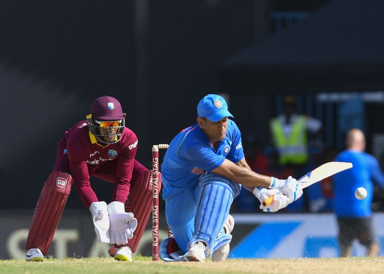 MS Dhoni's sweep makes a rare appearance , West Indies v India, 4th ODI, Antigua, July 2, 2017