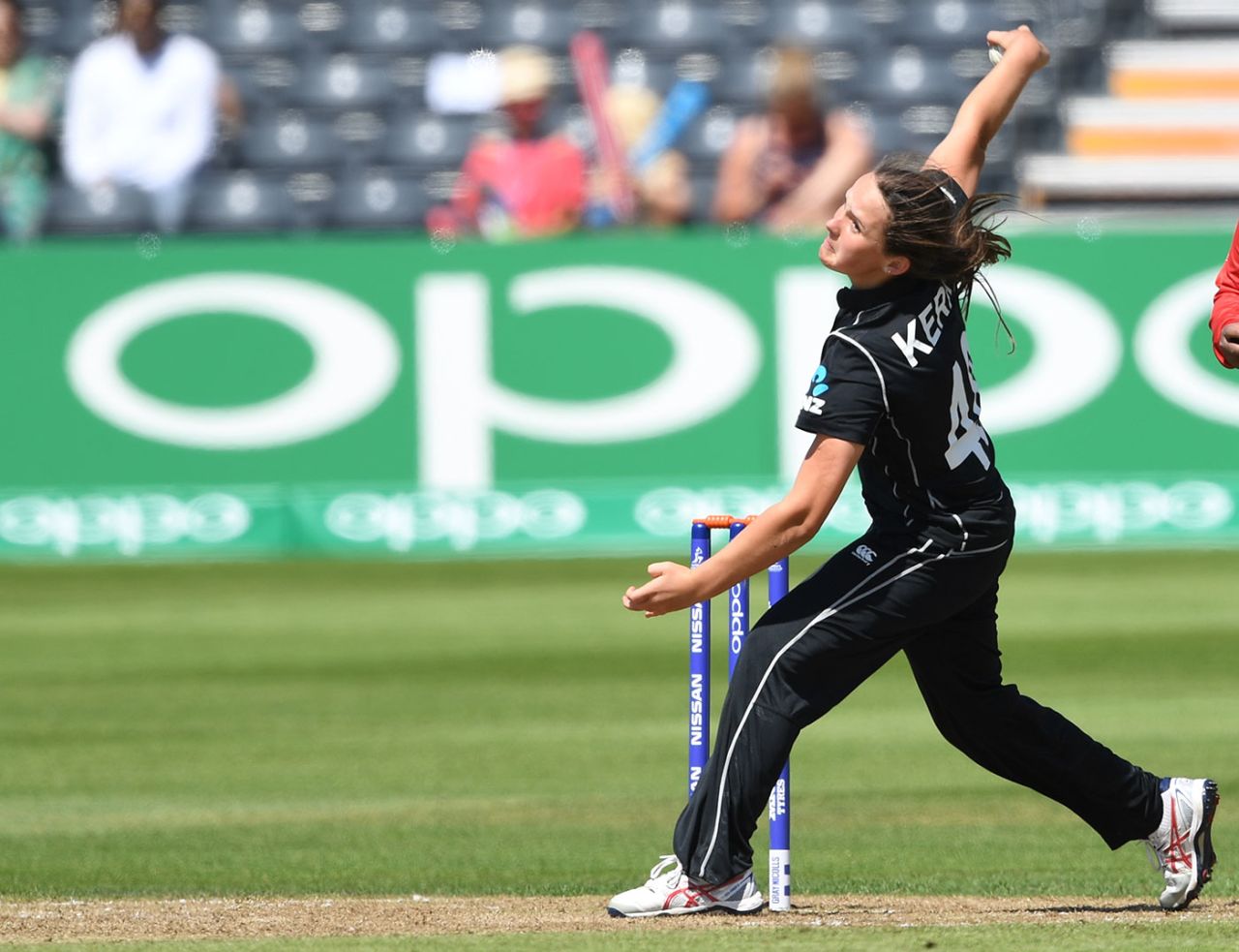 Amelia Kerr bowls, Australia v New Zealand, Women's World Cup 2017, Bristol, July 2, 2017
