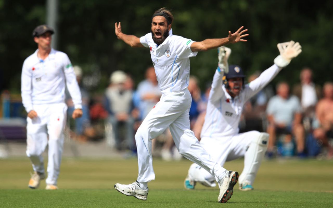 Imran Tahir appeals for a wicket, Derbyshire v Durham, County Championship, Division Two, Chesterfield, 2nd day, July 4, 2017