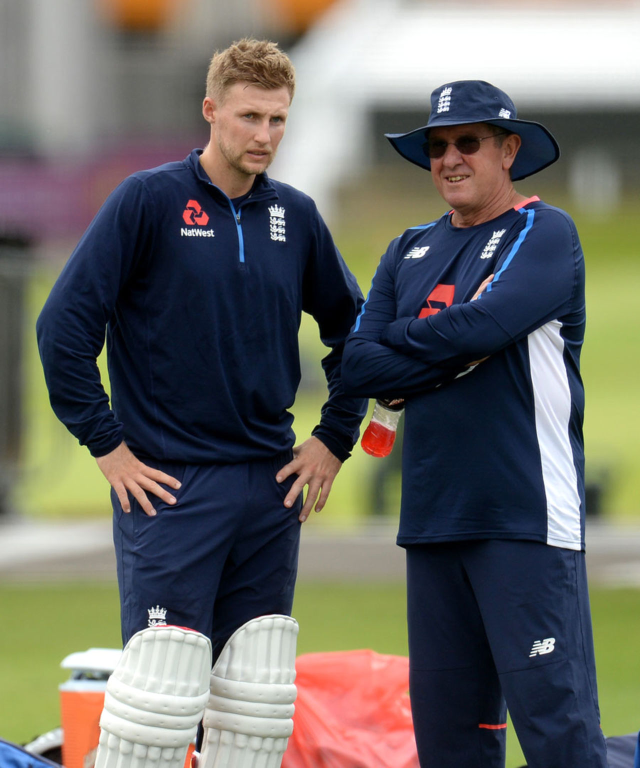Joe Root and Trevor Bayliss chat at England training, Lord's, July 4, 2017