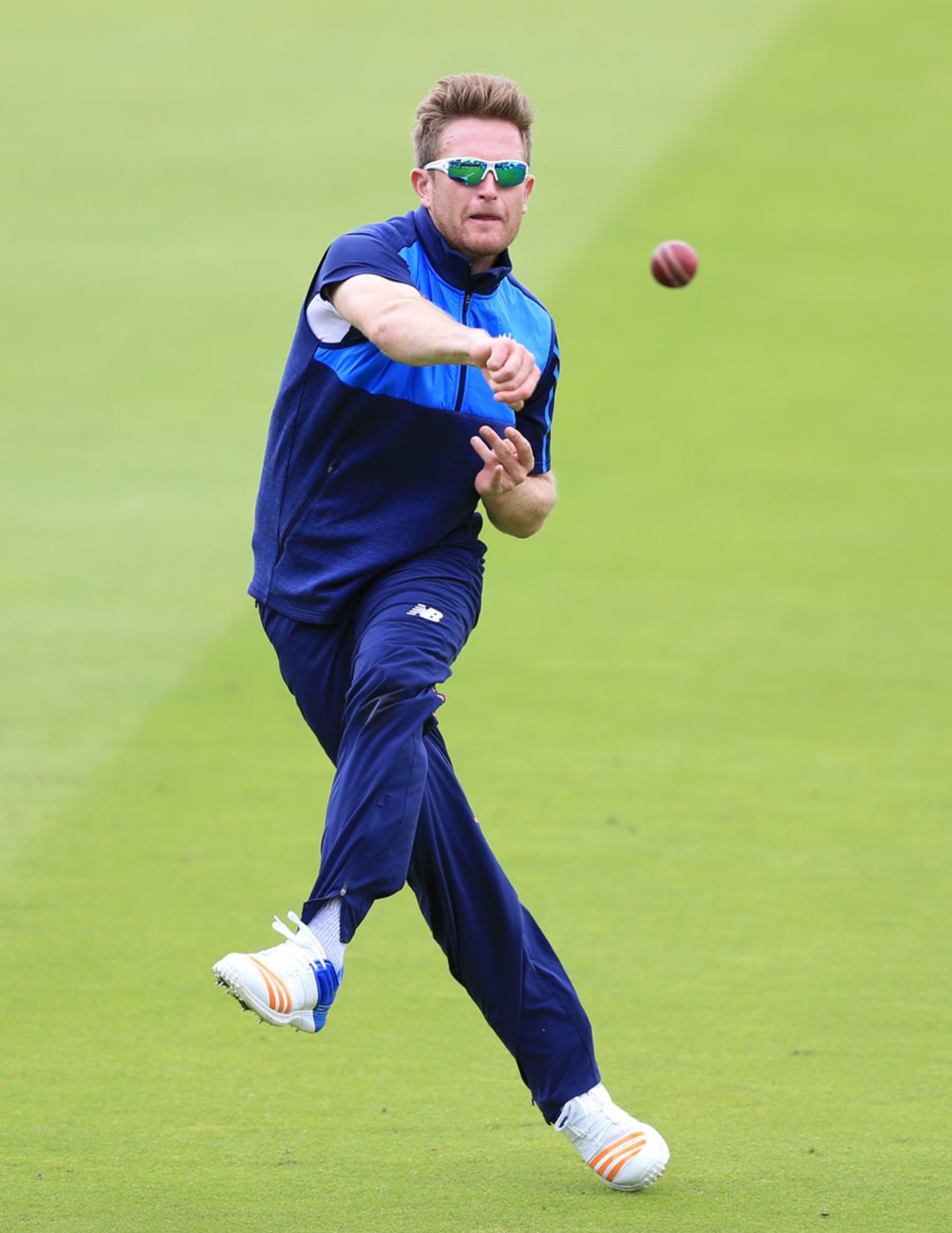 Liam Dawson takes part in a fielding drill, Lord's, July 4, 2017