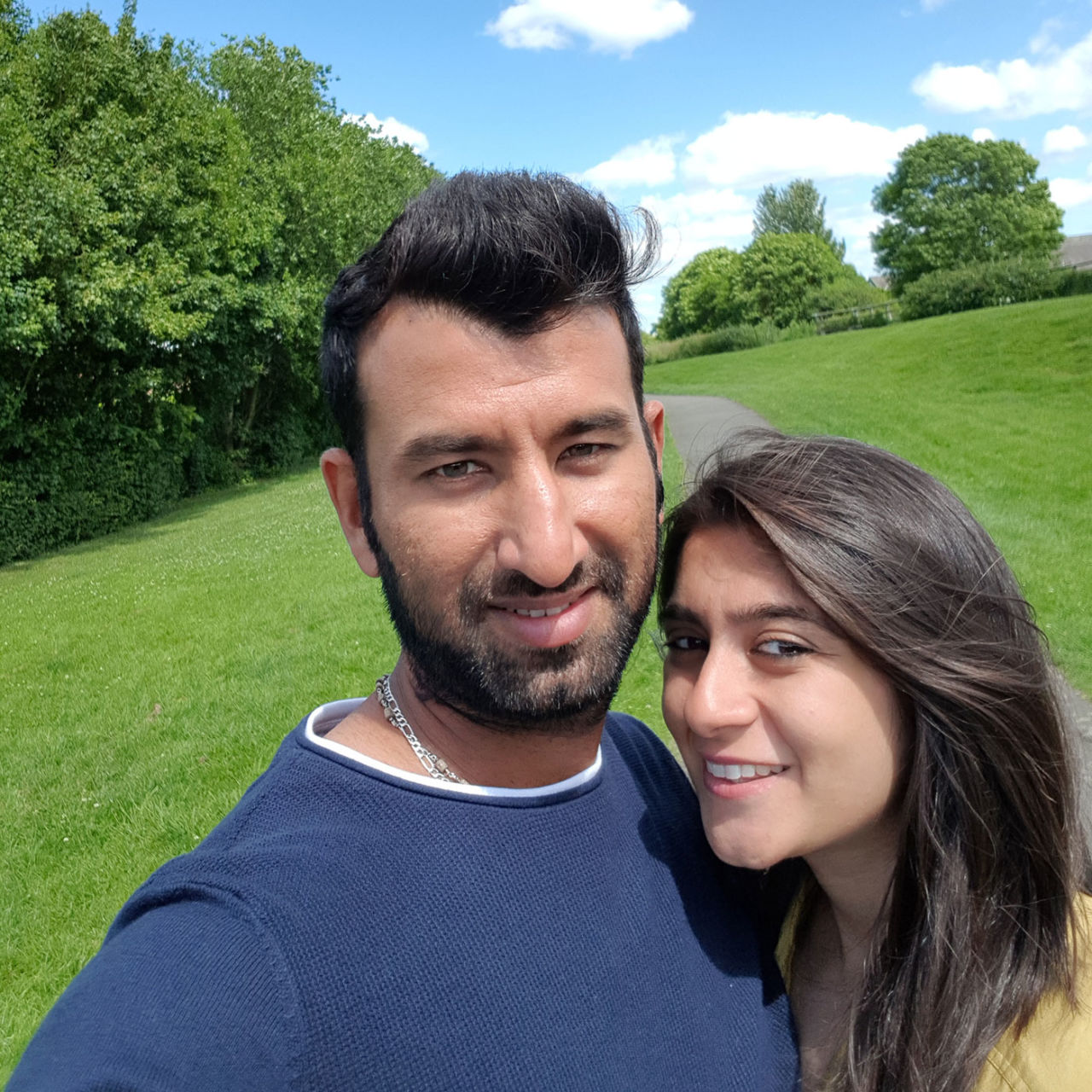 Cheteshwar Pujara with his wife Puja in the UK, July 2017
