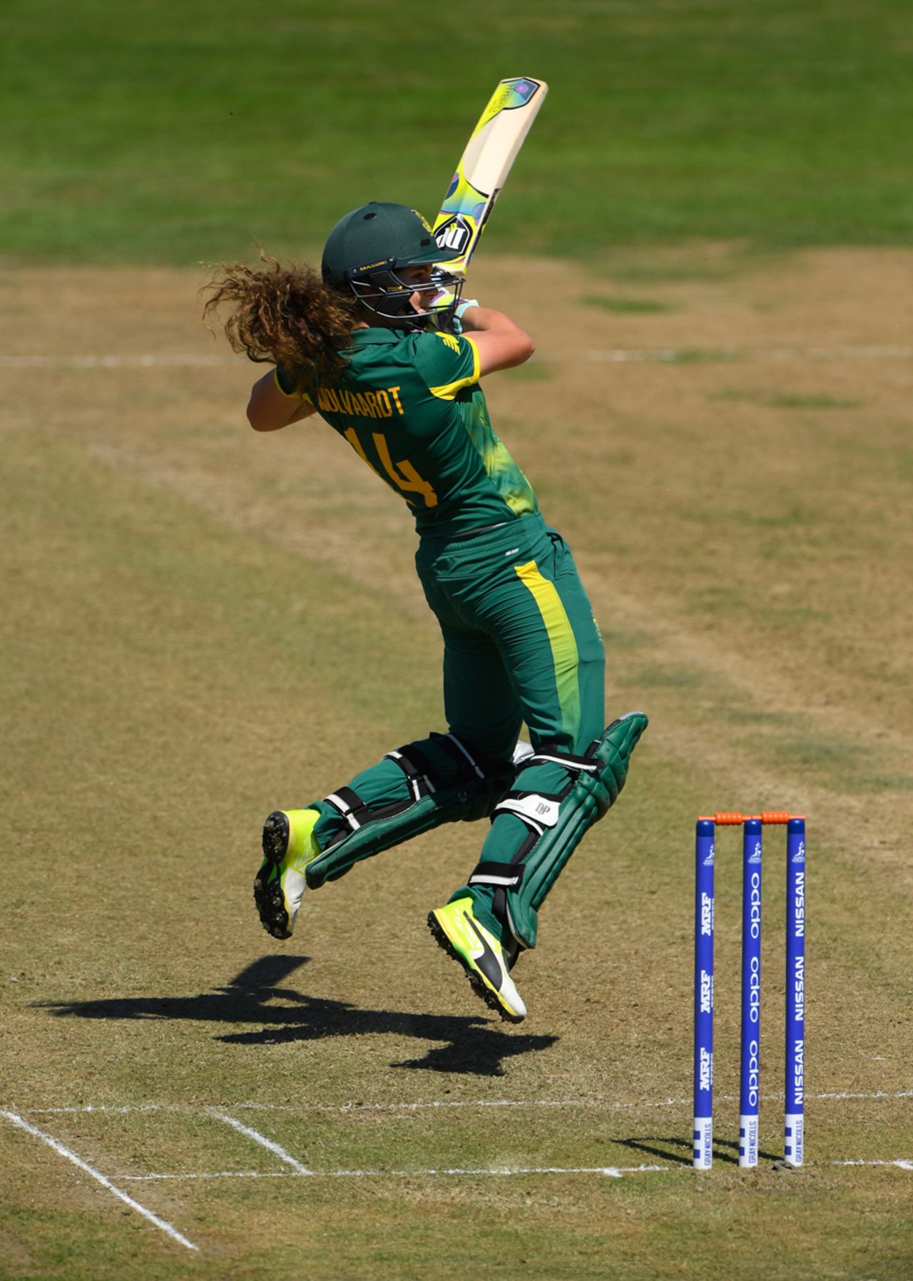 Laura Wolvaardt gets off her feet to cut, England v South Africa, Women's World Cup, Bristol, July 5, 2017