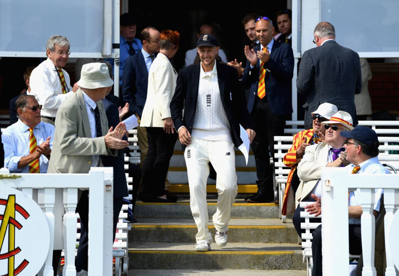 Joe Root walks down the steps of the pavilion, England v South Africa, 1st Investec Test, Lord's, 1st day, July 6, 2017