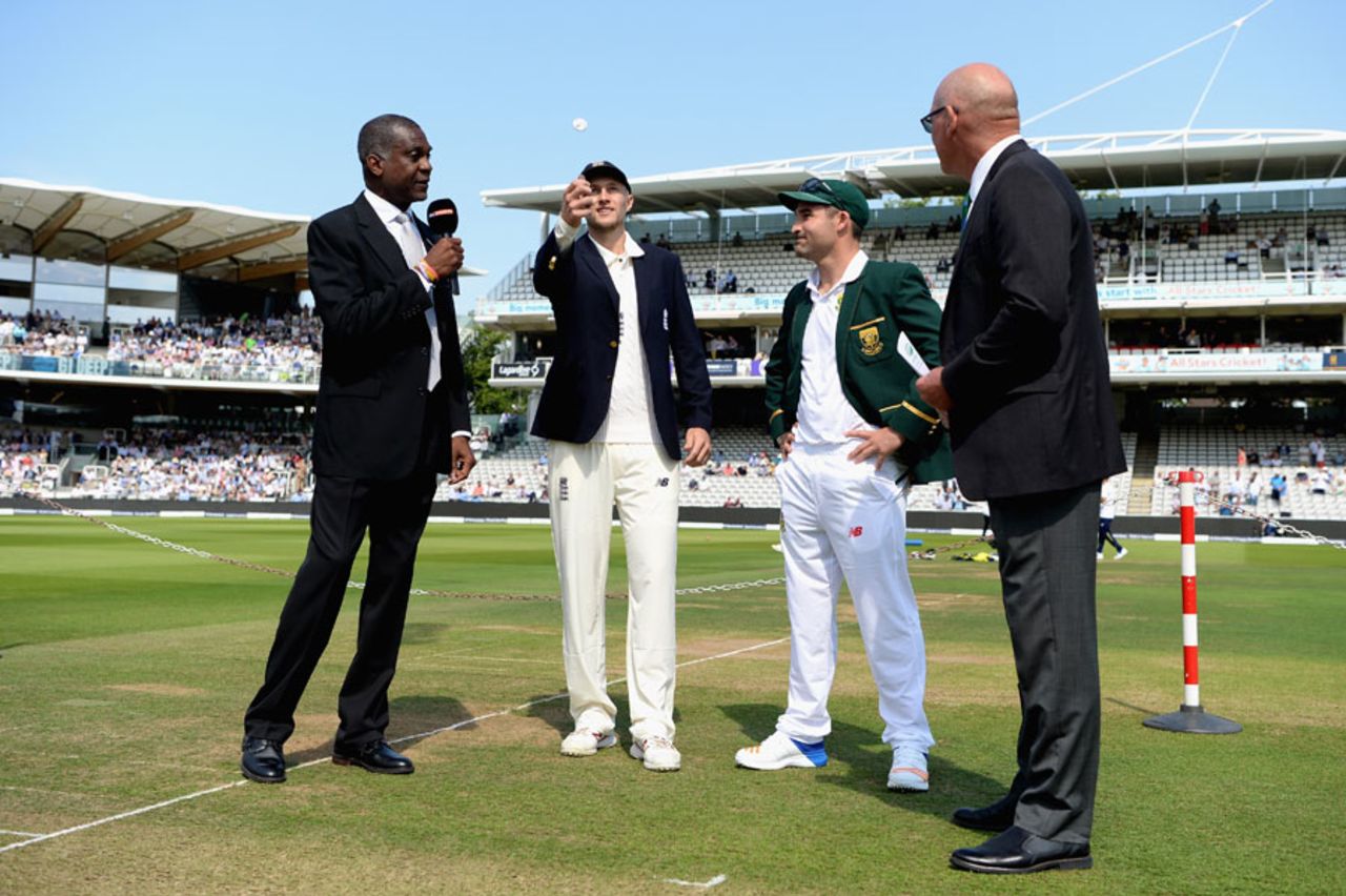 Joe Root tosses the coin in his first Test as captain, England v South Africa, 1st Investec Test, Lord's, 1st day, July 6, 2017