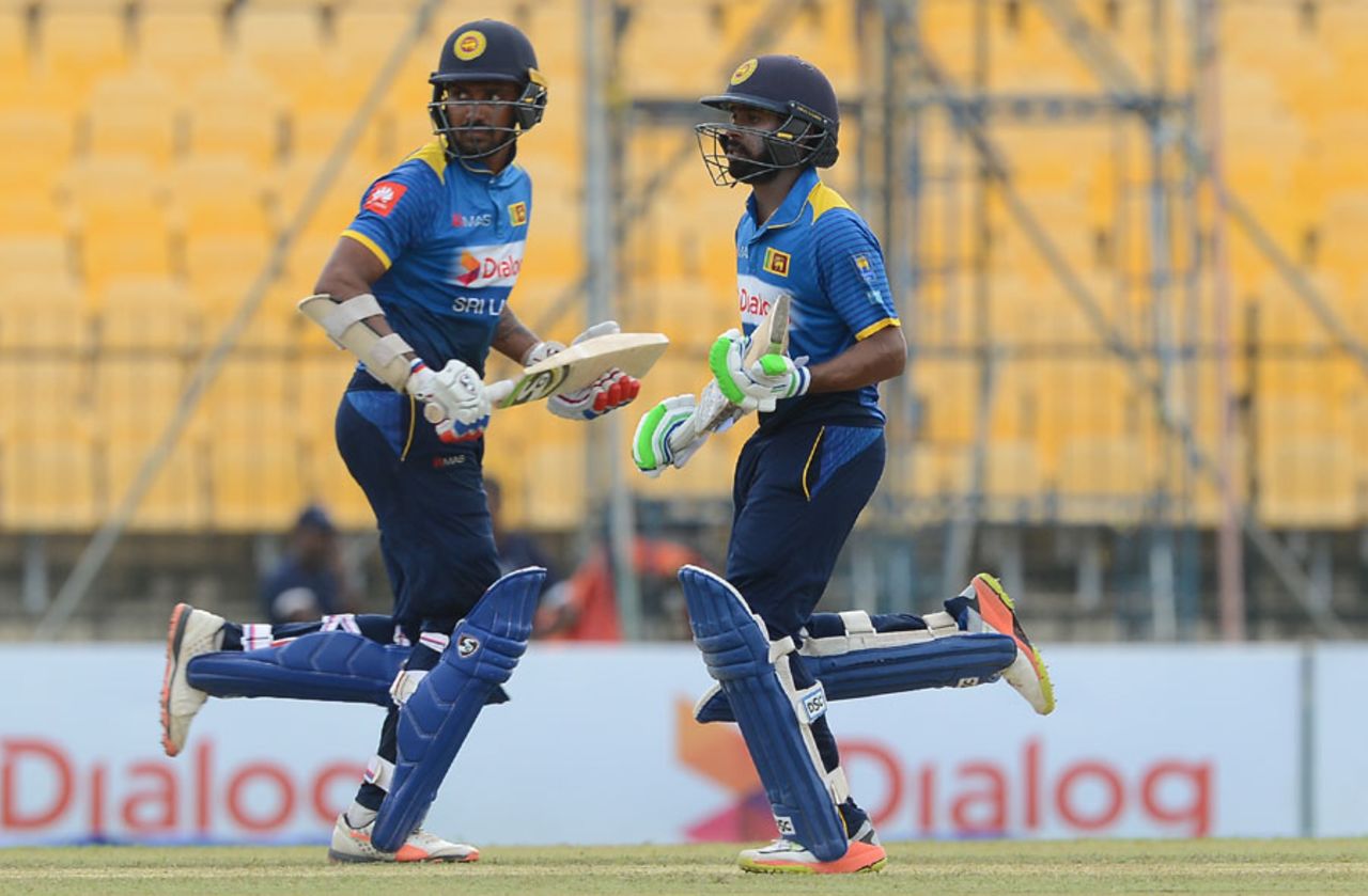Niroshan Dickwella and Danushka Gunathilaka put on a 229-run stand for the opening wicket, Sri Lanka v Zimbabwe, 3rd ODI, Hambantota, July 6, 2017