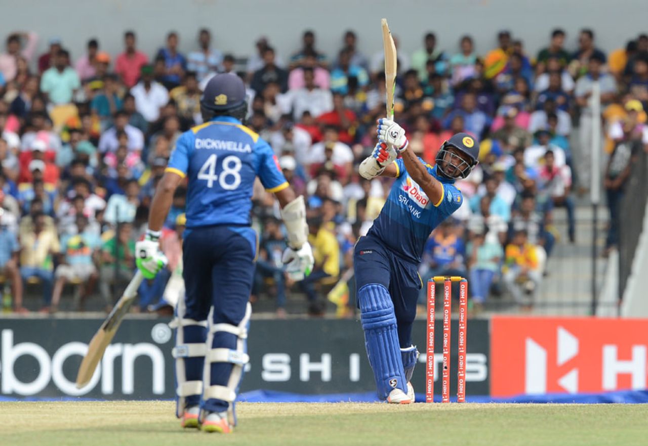 Danushka Gunathilaka hits through the line and over the infield, Sri Lanka v Zimbabwe, 3rd ODI, Hambantota, July 6, 2017