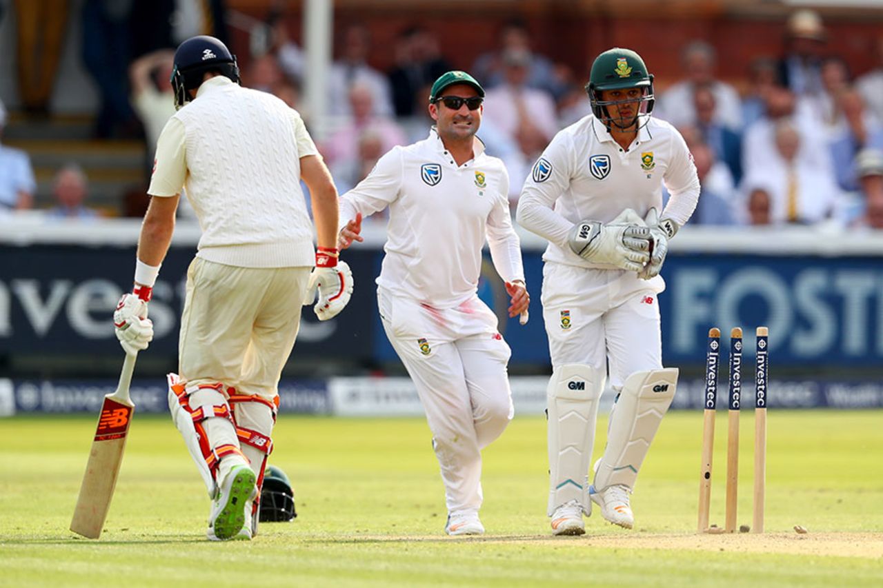 For a moment it look as though Joe Root was gone, but it was no-ball for Keshav Maharaj, England v South Africa, 1st Investec Test, Lord's, 1st day, July 6, 2017