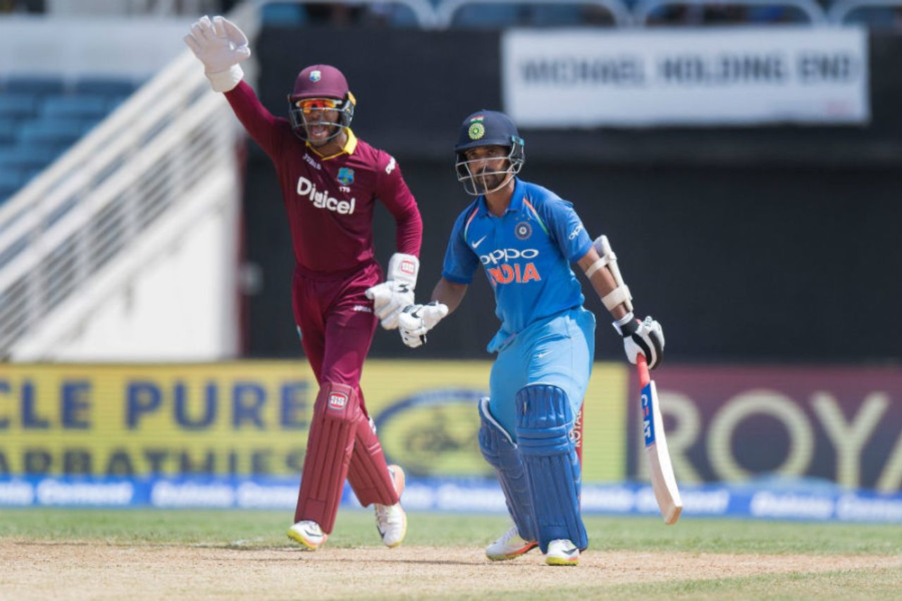 Ajinkya Rahane played all around a full delivery, West Indies v India, 5th ODI, Kingston, July 6, 2017