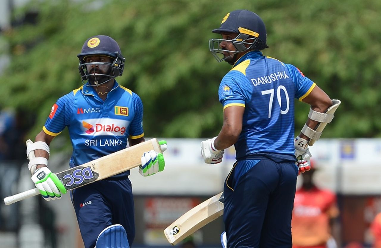 Danushka Gunathilaka and Niroshan Dickwella race through for a single, Sri Lanka v Zimbabwe, 4th ODI, Hambantota, July 8, 2017