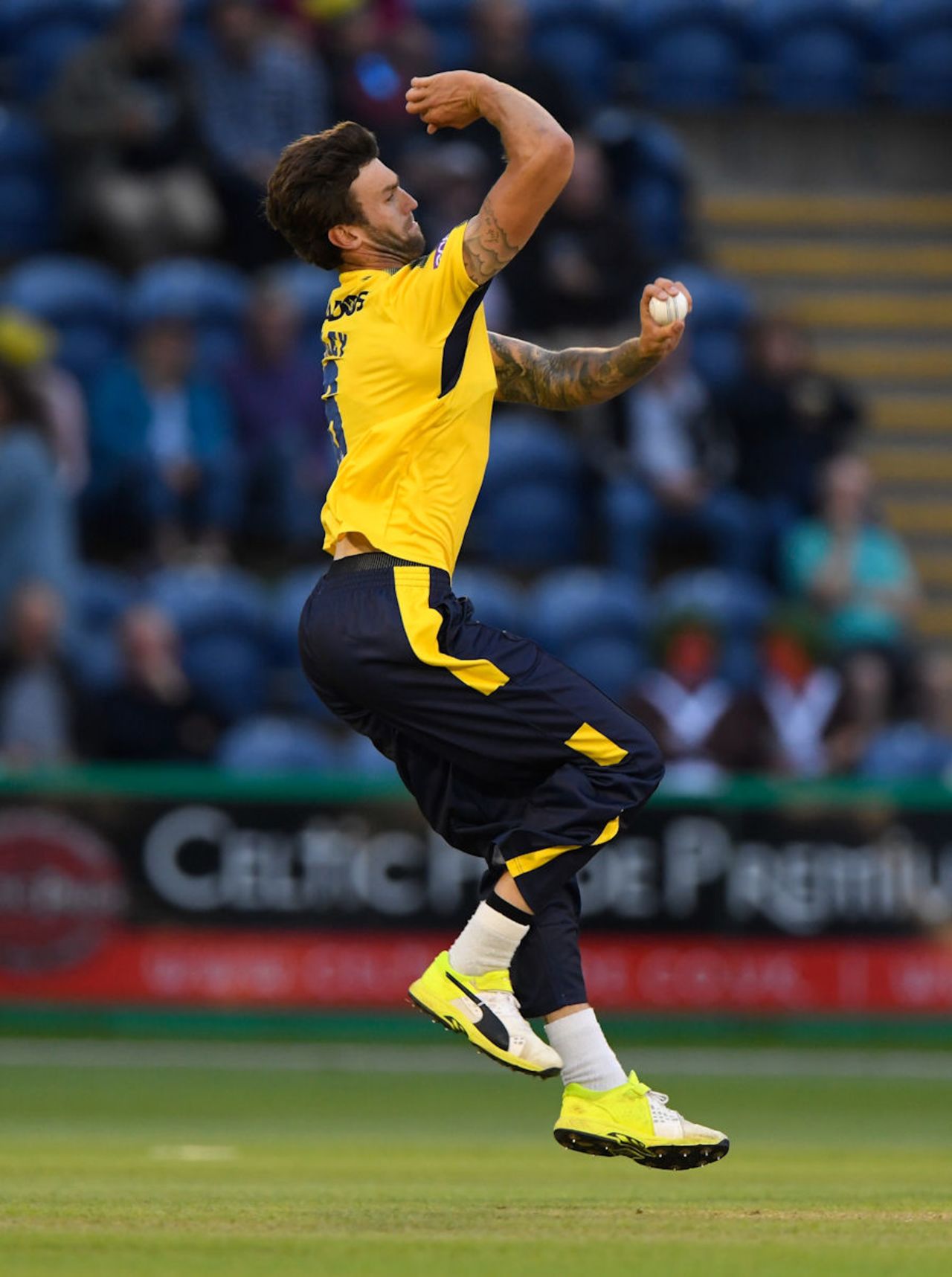 Reece Topley in action for Hampshire, Glamorgan v Hampshire, NatWest T20 Blast, South Group, Cardiff, July 8, 2017