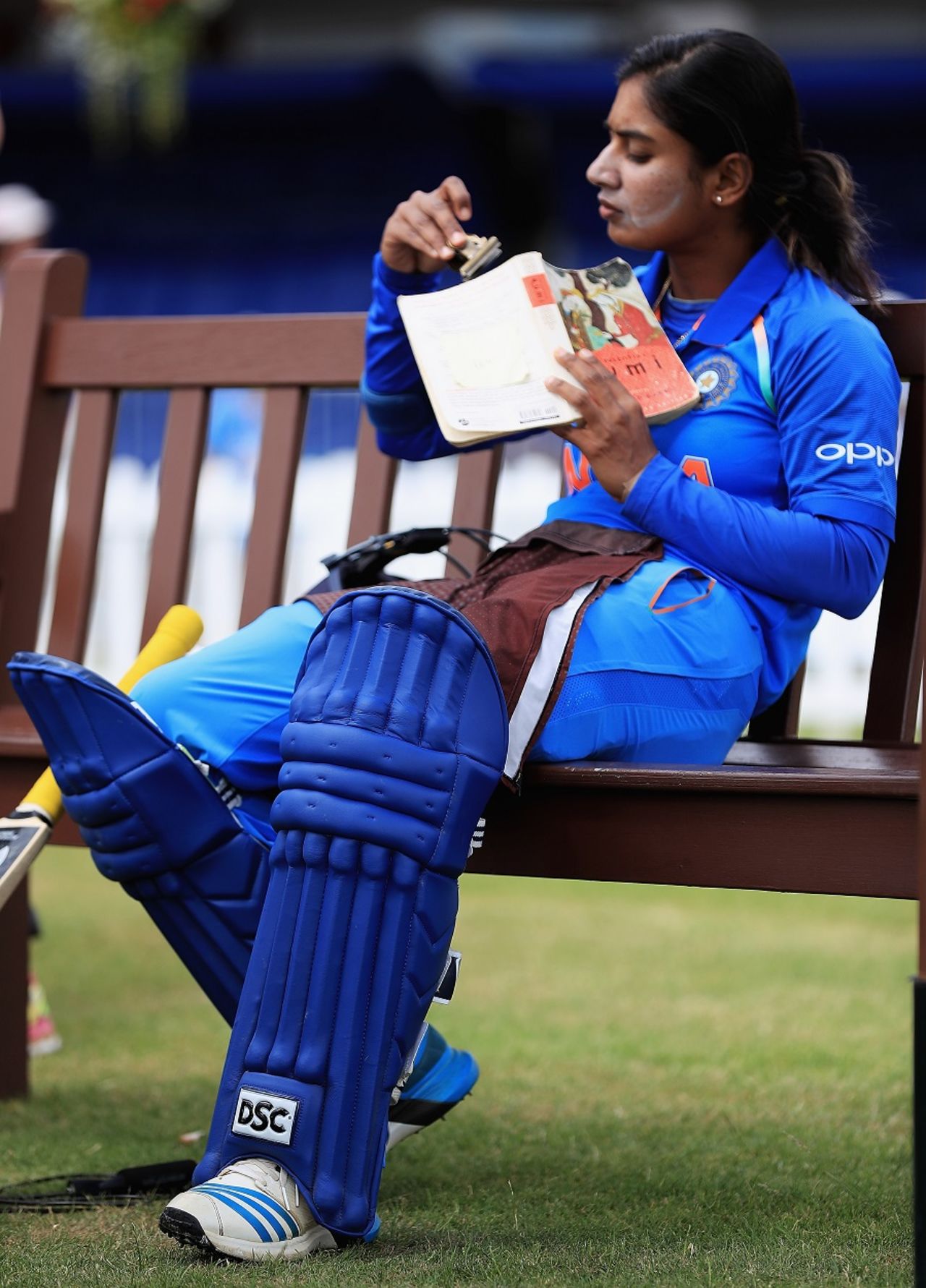 Mithali Raj gets in some reading before her stint, India v South Africa, Women's World Cup 2017, Leicester, July 8, 2017